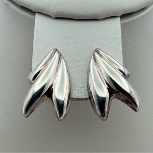 Milor Italy 925 Sterling Silver Sculptural Leaf Stud Earrings